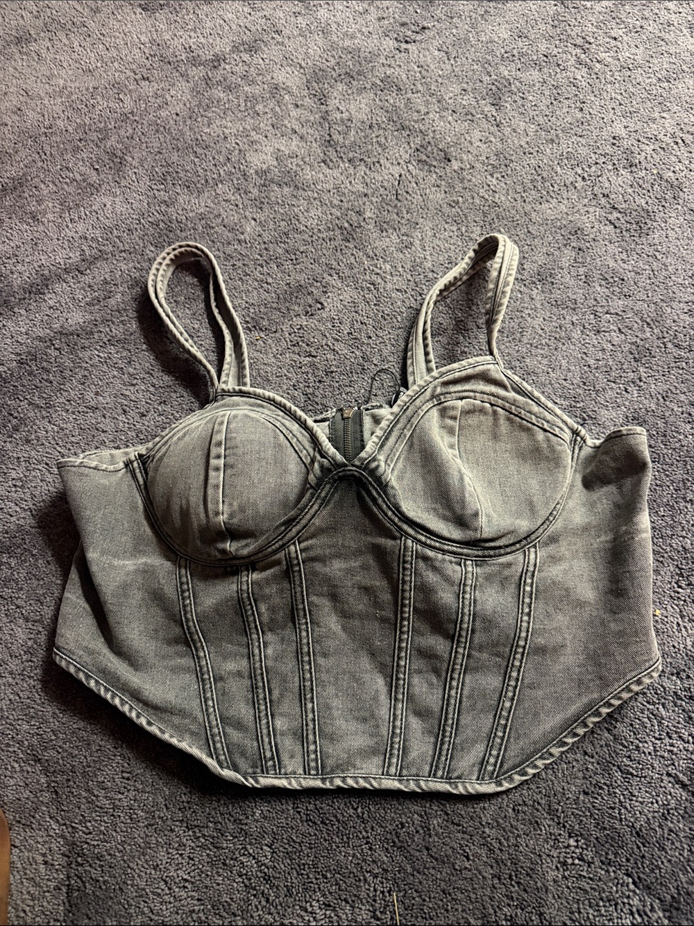 PrettyLittleThing Washed Gray Denim Corset